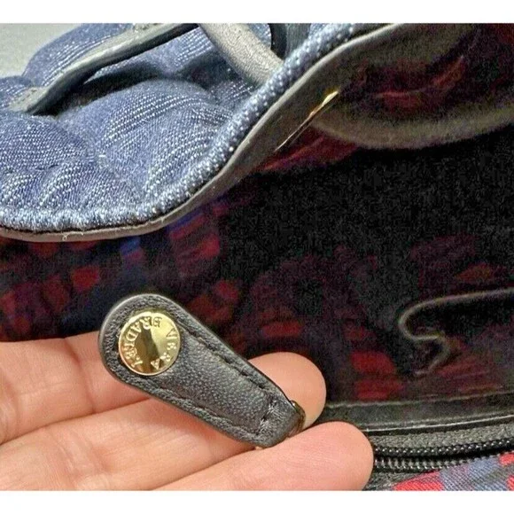 VERA BRADLEY Genuine Black Leather & Navy Denim Backpack - Perfect Condition - Picture 9 of 14